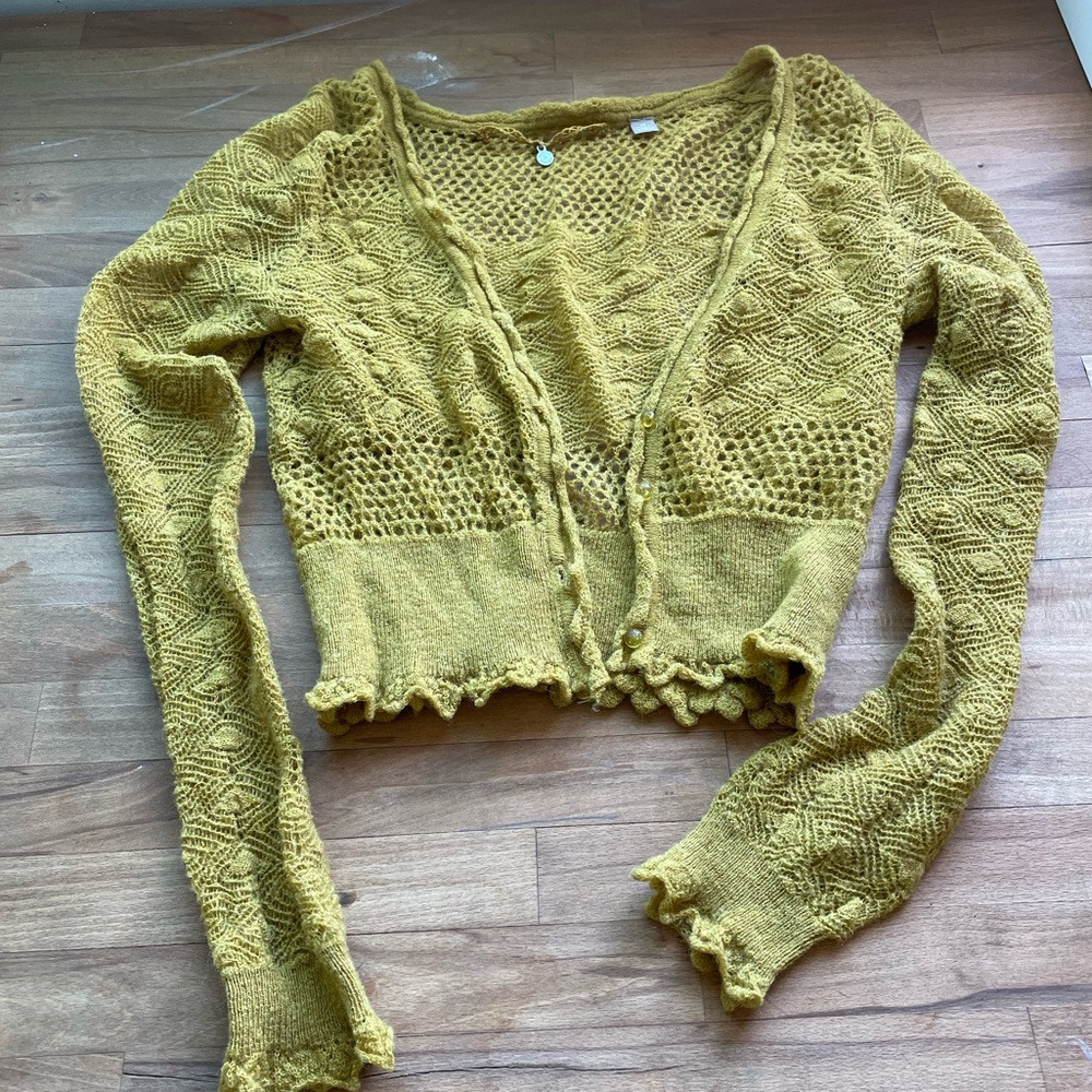 Anthropologie Knitted and Knotted Wool Blend Crop Cardigan, GUC